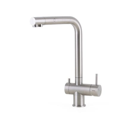 Edelstahl 3 Wege Wasserhahn QuadroDesign Idealaqua Inox 383 AS gebürstet matt Frontansicht