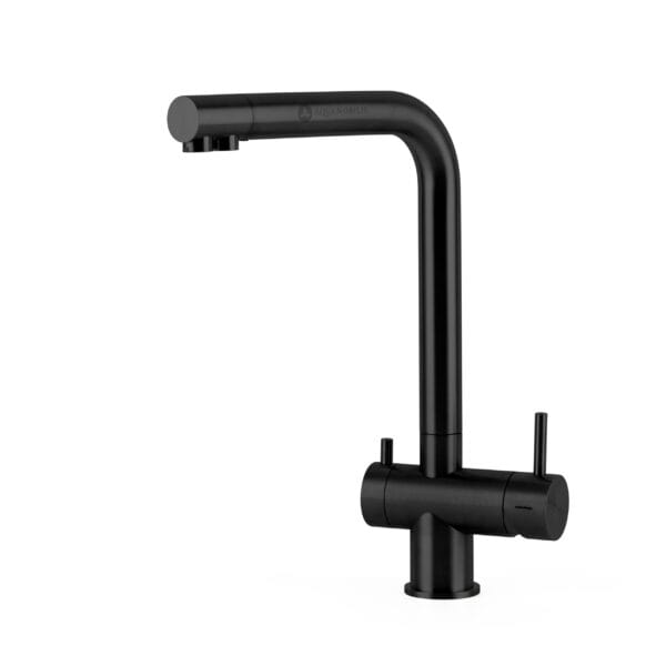 Edelstahl 3 Wege Wasserhahn QuadroDesign Idealaqua Inox 383 ON schwarzes Gold matt Frontansicht