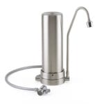 Prime Inventions AquaAvanti Mercuro Basic Edelstahl Auftischwasserfilter mit Perlator am Auslauf, ohne Filterkartusche, Frontansicht