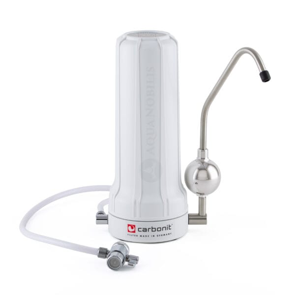Carbonit SANUNO mit UMH Live Rhodium Auftisch Wasserfilter mit Wasservitalisierung Frontansicht