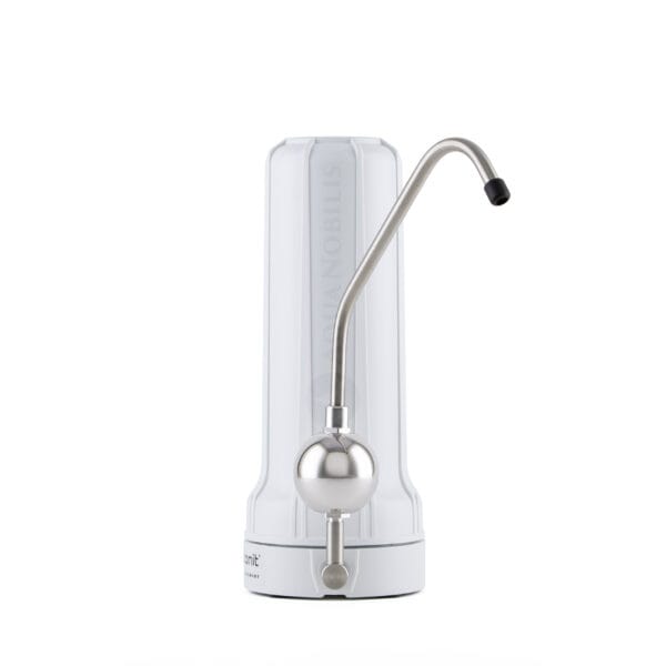 Carbonit SANUNO mit UMH Live Rhodium Auftisch Wasserfilter mit Wasservitalisierung Seitenansicht