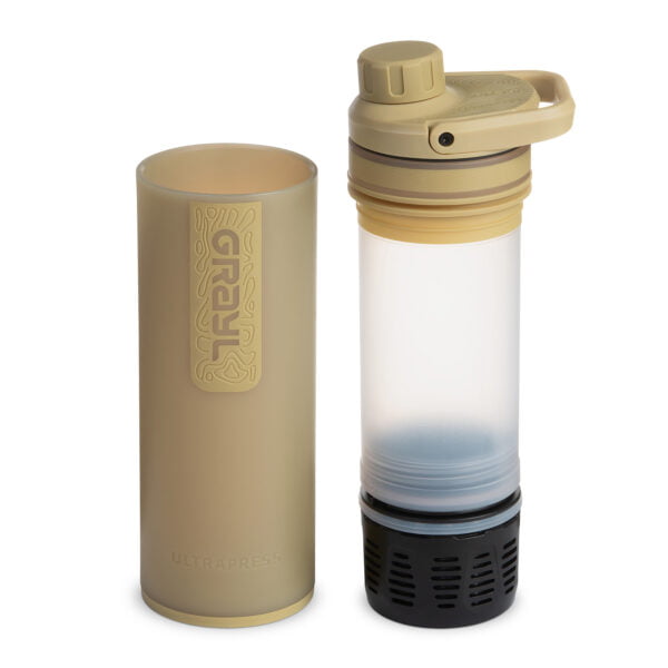 Grayl UltraPress Desert Tan Outdoor Wasserfilter auseinander gezogen