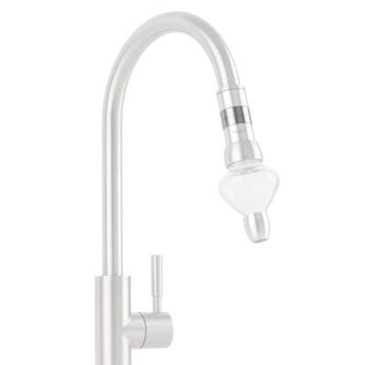 Edelstahl Alvito Wasserwirbler Juwel 2.8 mit zwei extra Wirbelstufen an Wasserhahn montiert